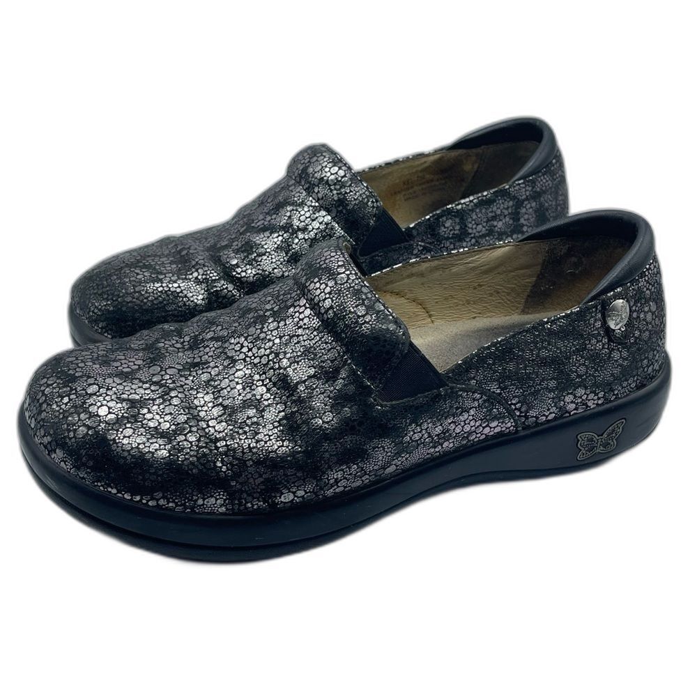 Alegria Black Sparkle KEL-754 Women's Leather Comfort Nurse Doctor Clogs Size 38